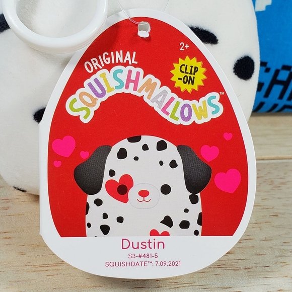 Squishmallow Dustin the Dalmatian 3.5" Clip UltraSoft Valentine's Day Plush NWT - Picture 10 of 12